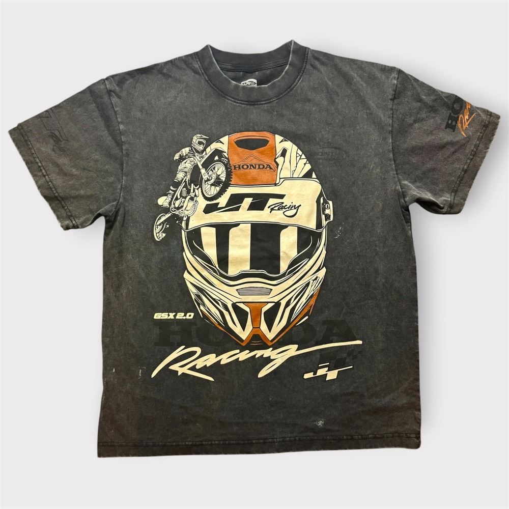 Honda Racing JT Racing USA T-Shirt Mens Medium Gray Acid Wash Motocross GSX 2.0